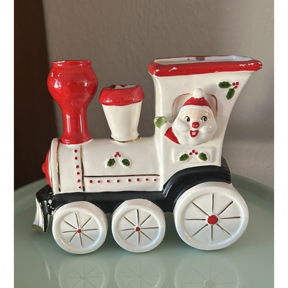 RARE VTG MCM JAPAN CHRISTMAS SANTA EXPRESS TRAIN PLANTER FIGURINE